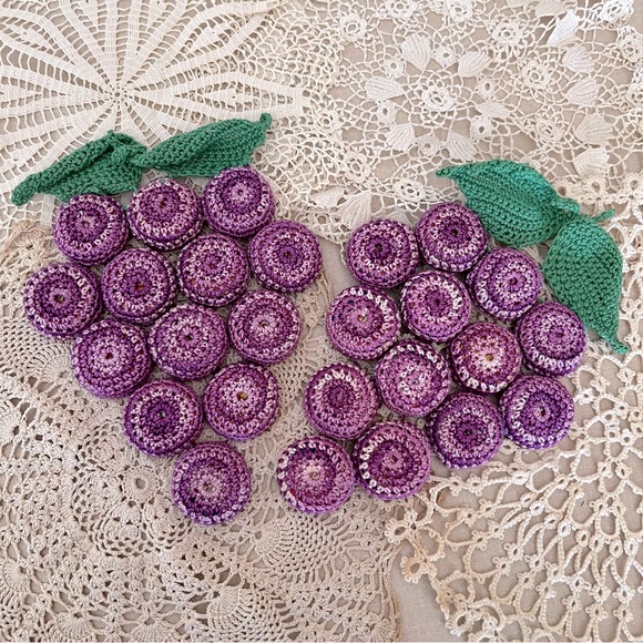 Bottle Cap Crochet Pot Holders Made w/ Soda Pop Caps Grapes Antique Trivets - Picture 4 of 4